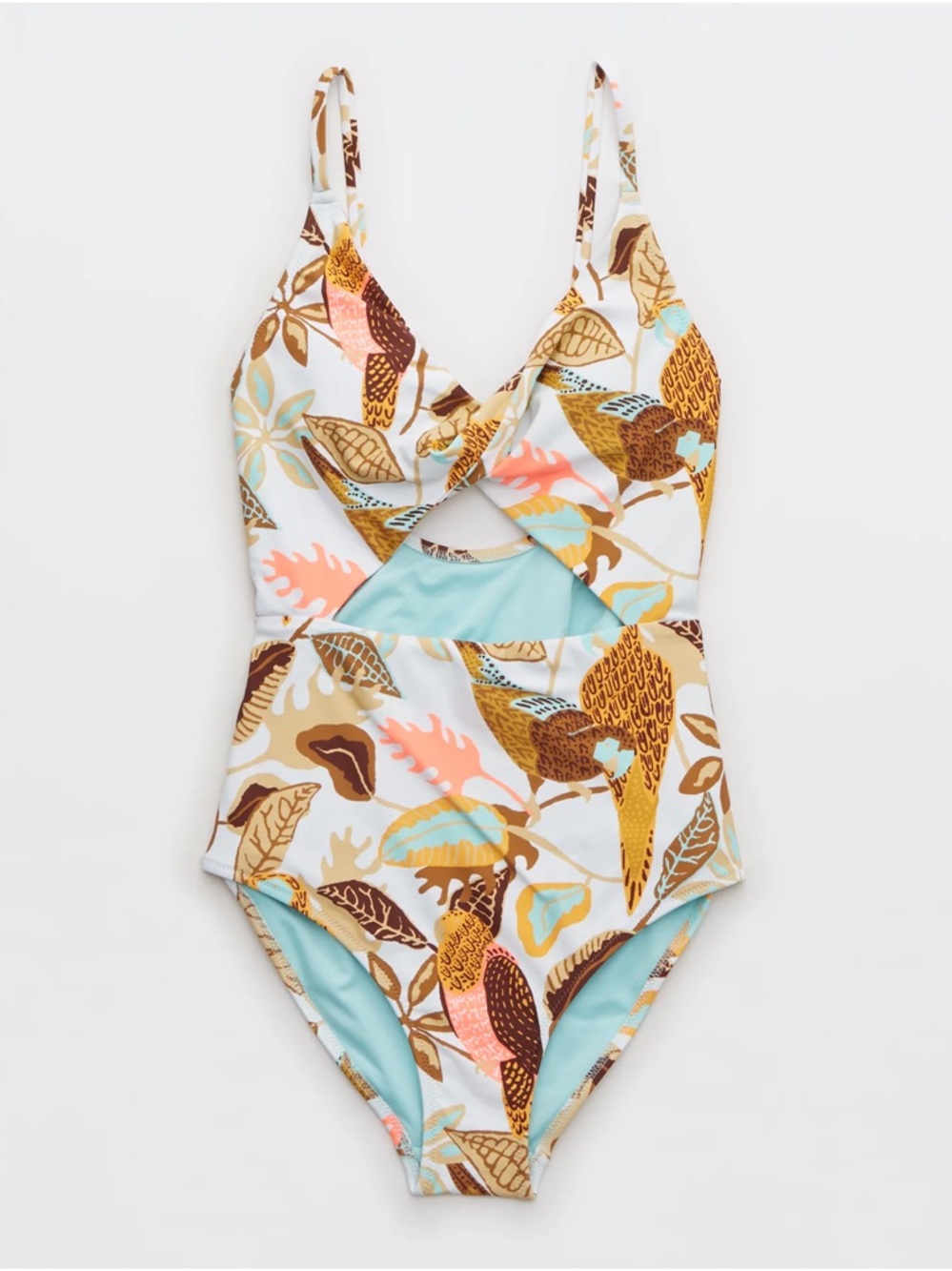 aerie Twist Cutout One-Piece Swimsuit Women’s Bohemian Tropical Small Long - Picture 4 of 11